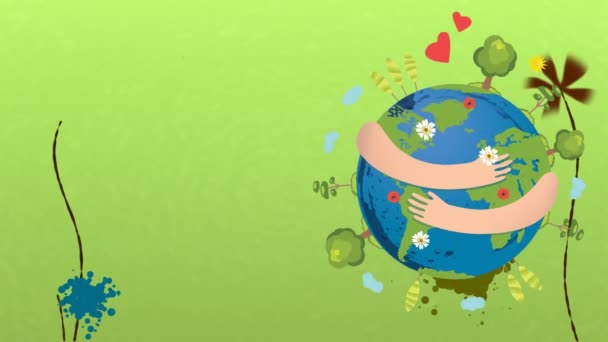 Animatie Van Wereldbol Bloemen Groene Achtergrond Mondiaal Concept Voor Milieu — Stockvideo