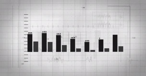 Animation Von Diagrammen Mit Zahlen Und Datenverarbeitung Auf Weißem Hintergrund — Stockvideo