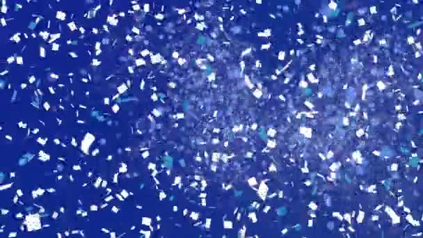Animação Confetes Brancos Manchas Caindo Sobre Fundo Azul Festa Celebração — Vídeo de Stock