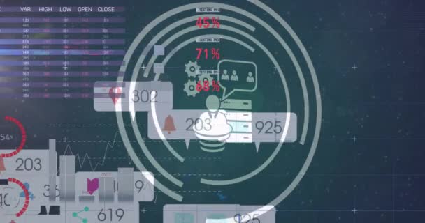 Анимация Икон Социальных Сетях Растущим Числом Пользователей Обработкой Финансовых Данных — стоковое видео