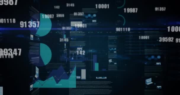 黒の背景に金融データ処理のアニメーション グローバルビジネス デジタルインターフェースの概念デジタルで生成されたビデオ — ストック動画