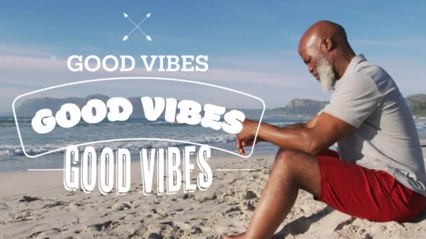 Animation Der Guten Stimmung Text Über Ältere Afrikanisch Amerikanische Mann — Stockvideo