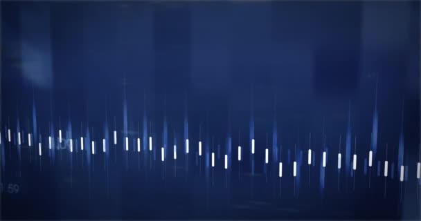 青い背景に数字の上に白い線のアニメーション グローバルビジネス デジタルインターフェースの概念デジタルで生成されたビデオ — ストック動画