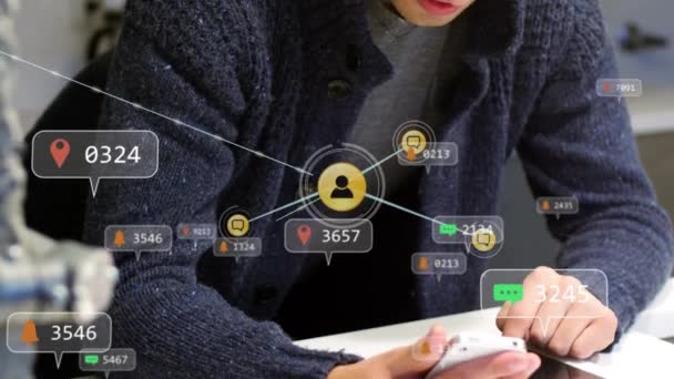 Animazione Icone Dei Social Media Rete Connessioni Uomo Caucasico Utilizzando — Video Stock