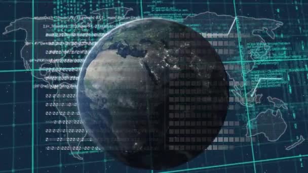 Animace Zeměkoule Zpracování Finančních Údajů Černém Pozadí Globální Obchod Finance — Stock video