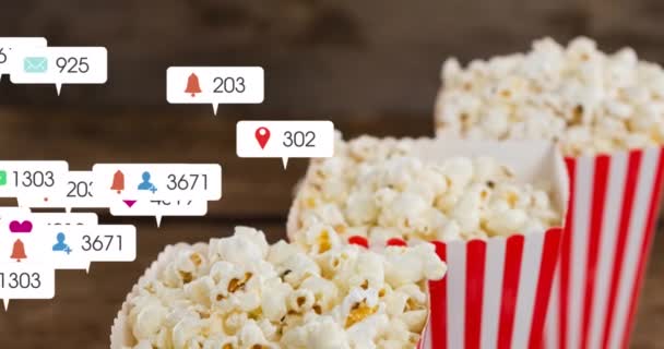 Animatie Van Media Iconen Dozen Popcorn Popcorn Dag Viering Concept — Stockvideo