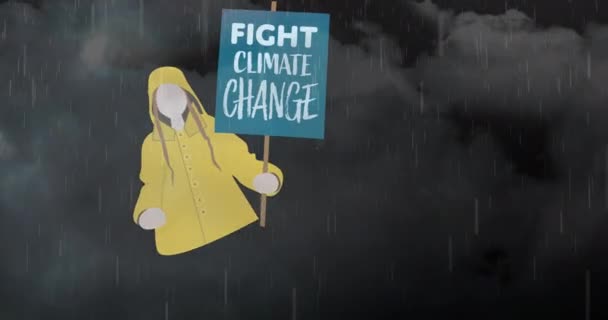 Animazione Della Lotta Cambiamento Climatico Testo Pioggia Nuvole Ambiente Globale — Video Stock