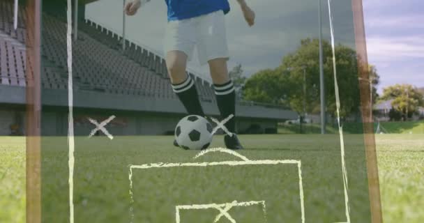 Κινούμενο Σχέδιο Του Παιχνιδιού Πάνω Από Καυκάσιος Ποδοσφαιριστής Έννοια Του — Αρχείο Βίντεο