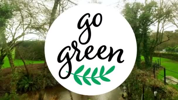 Animación Texto Verde Sobre Paisaje Entorno Global Energía Verde Interfaz — Vídeo de stock
