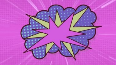 Çizgi roman 5 seçenekleri çizgi roman ses efekti metinleriyle çoklu komik konuşma baloncukları üzerinde metin animasyonu. çizgi roman ve sosyal medya konsepti dijital olarak oluşturulmuş video.