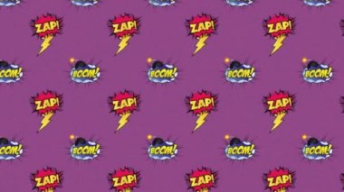 Çizgi roman 5 seçenekleri çizgi roman ses efekti metinleriyle çoklu komik konuşma baloncukları üzerinde metin animasyonu. çizgi roman ve sosyal medya konsepti dijital olarak oluşturulmuş video.