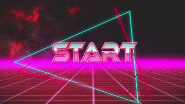 Bulutlar ve kırmızı kareler üzerinde başlangıç metninin canlandırması. Sayısal olarak üretilen metaevren ve sosyal medya kavramı.