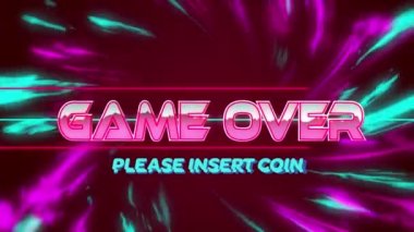 Oyunun animasyonu kırmızı arkaplanda mor izler üzerindeki metnin üzerinde. Sayısal olarak üretilen metaevren ve sosyal medya kavramı.