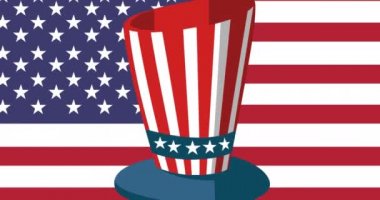 Amerikan bayrağı üzerinde Amerikan bayrağıyla renklendirilmiş şapka animasyonu. Başkan 'ın Günü ve dijital olarak üretilen video konsepti.