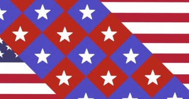 Amerikan bayrağı üzerinde yıldız ve kare animasyonları. Başkan 'ın Günü ve dijital olarak üretilen video konsepti.