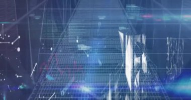 Mavi arkaplandaki ışık izlerine karşı bağlantı ve veri işleme ağı. küresel ağ ve teknoloji kavramı