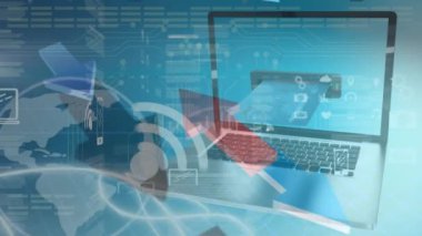 Laptop üzerinden veri işleme videosu. dijital arayüzler konsept ve bağlantılar konsepti dijital olarak oluşturulmuş video.
