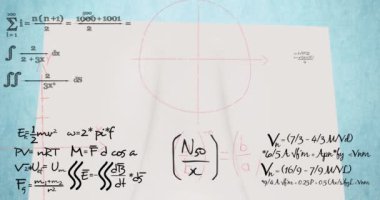 Okul defterindeki matematik denklemlerinin animasyonu. öğrenme ve matematik eğitim kavramı dijital olarak oluşturulmuş video.