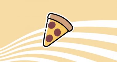 Bej arka planda şimşek şeklinde pizza simgelerinin canlandırılması. Ulusal pizza günü ve dijital olarak üretilen video konsepti.