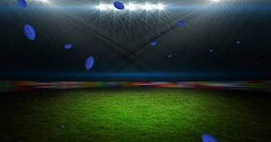 Stadyumda uruguay yazılı mavi rugby topu animasyonu. spor ve yarışma konsepti dijital olarak oluşturulmuş video.