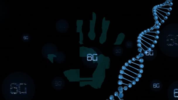 Видео Обработки Данных Отпечаток Руки Темном Фоне Концепция Цифровых Интерфейсов — стоковое видео