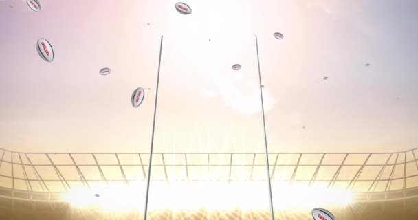 Animation Balles Rugby Blanches Avec Texte Anglais Stade Sport Concept — Video