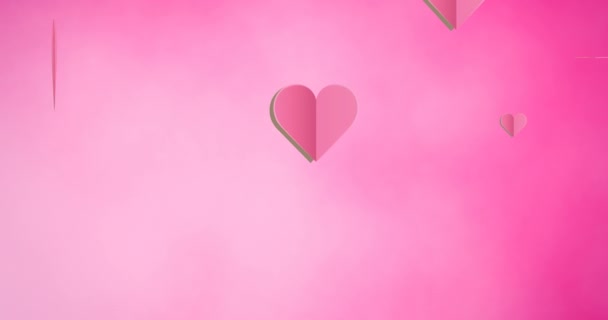 Animación Corazones Cayendo Sobre Fondo Rosa Mes Del Corazón Concepto — Vídeos de Stock