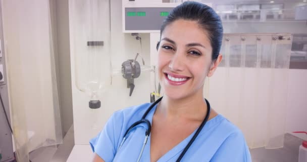 Animation Smiling Caucasian Female Doctor Stethoscope Blue Ribbon National Cancer — Stock Video