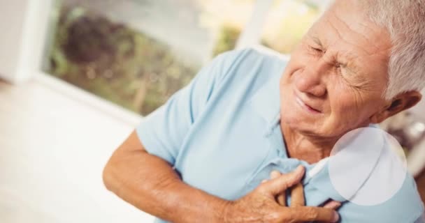 Animation Heart Icon Senior Caucasian Man Touching His Chest Heart — Stock Video