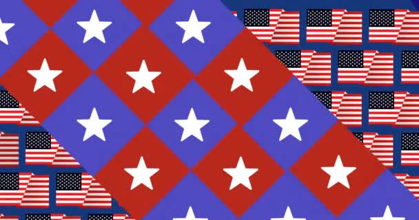 Animación Estrellas Cuadrados Sobre Banderas Americanas Día Del Presidente Concepto — Vídeo de stock