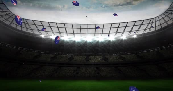 在体育场用澳大利亚国旗彩绘橄榄球球的动画 体育与竞争概念数码视频 — 图库视频影像