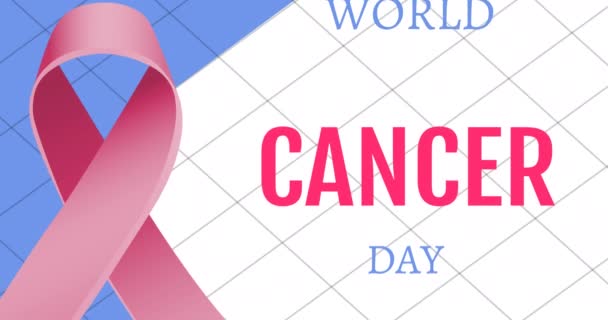 Animación Del Texto Del Día Mundial Del Cáncer Cinta Rosa — Vídeos de Stock