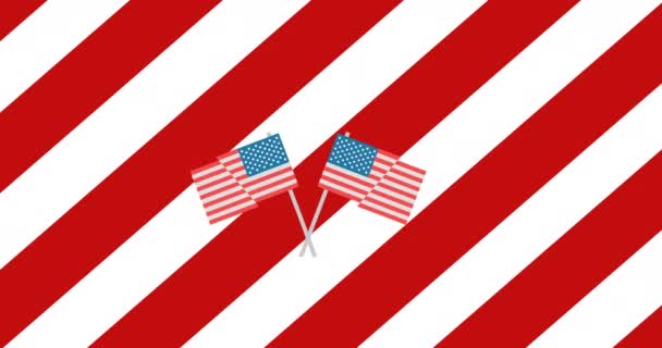 Анимация Икон Американских Флагов Над Американским Флагом День Президента Концепция — стоковое видео