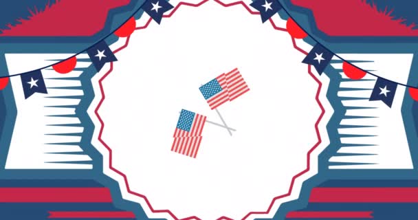 Κινούμενα Σχέδια Αμερικανικών Σημαιών Πάνω Από Αμερικανική Σημαία Ημέρα Του — Αρχείο Βίντεο