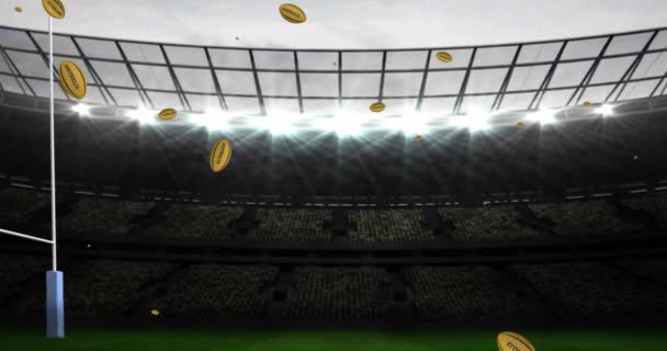 在体育场用澳大利亚文动画制作黄色橄榄球球 体育与竞争概念数码视频 — 图库视频影像