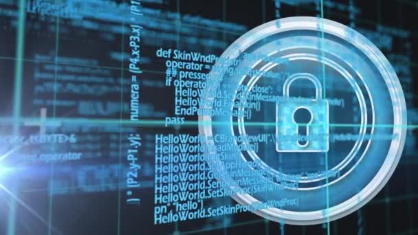 Sikkerhed Hængelås Ikon Databehandling Mod Plet Lys Sort Baggrund Cybersikkerhed – Stock-video