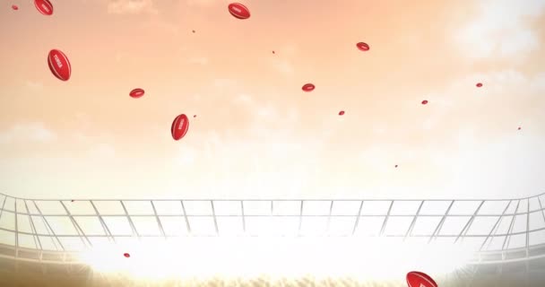Animation Red Rugby Balls Tonga Text Stadium Sport Competition Concept — 비디오