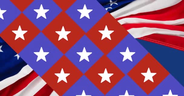 Κινούμενα Σχέδια Αστεριών Και Τετραγώνων Πάνω Από Αμερικανική Σημαία Ημέρα — Αρχείο Βίντεο