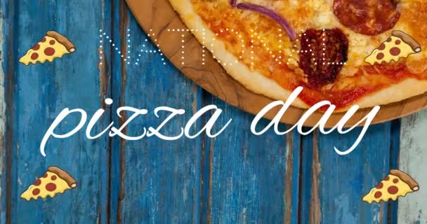 Pizza Ikonlarının Animasyonu Taze Pizza Üzerine Ulusal Pizza Günü Metni — Stok video