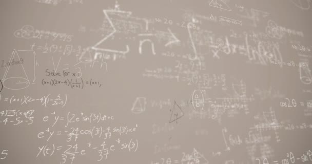 Animación Ecuaciones Matemáticas Sobre Fondo Gris Aprendizaje Matemáticas Concepto Educación — Vídeos de Stock