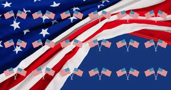 Immagine Vettoriale Icone Della Bandiera Sopra Bandiera Americana Tessuto Giorno — Foto Stock
