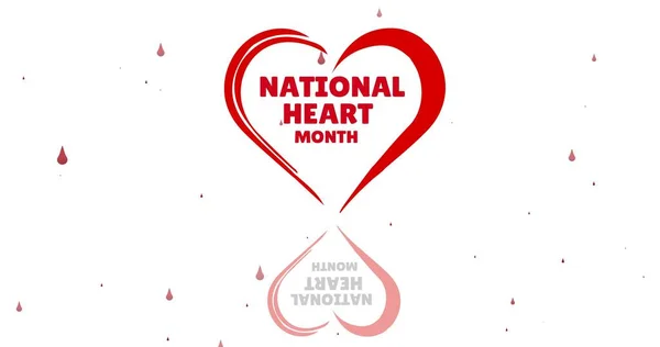 Εθνικό Κείμενο Μήνα Καρδιάς Σχήμα Καρδιάς Αντανάκλαση Πάνω Από Λευκό — Φωτογραφία Αρχείου