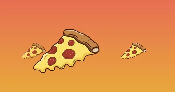 Digitally Generated Image Cheesy Pizza Slices Orange Background Copy Space — Stock Photo, Image