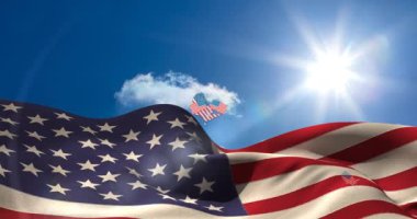 Bulutların ve Amerikan bayrağının üzerinde Amerikan bayrağı olan Amerikan animasyonu. Başkan 'ın Günü ve dijital olarak üretilen video konsepti.