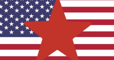 Amerikan bayrağı üzerinde kırmızı ve beyaz yıldızların animasyonu. Başkan 'ın Günü ve dijital olarak üretilen video konsepti.