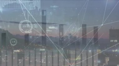 Şehirdeki finansal veri işleme videosu. küresel iş, finans, teknoloji ve bağlantılar konsepti dijital olarak oluşturulmuş video.