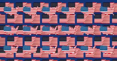 Amerikan bayraklarının üzerinde Amerikan bayrağı olan Amerikan animasyonu. Başkan 'ın Günü ve dijital olarak üretilen video konsepti.