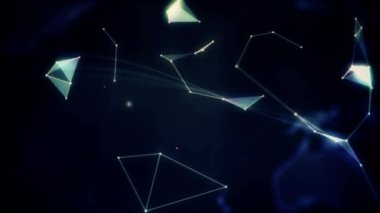 QR kodunun dünya üzerindeki videosu ve karanlık arkaplan üzerindeki bağlantı ağı. dijital arayüzler konsept ve bağlantılar konsepti dijital olarak oluşturulmuş video.