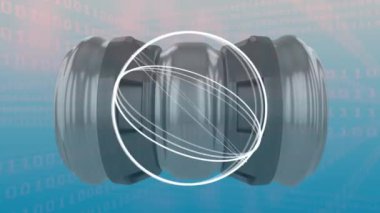 İkili kodlama üzerinde dönen dairelerin ve motorların animasyonu. küresel mühendislik, veri işleme ve dijital arayüz kavramı dijital olarak oluşturulmuş video.