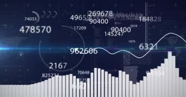 Değişen sayıların animasyonu ve mavi arkaplan istatistikleri. vergi günü, iş ve finans kavramı dijital olarak oluşturulmuş video.